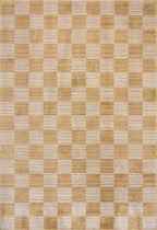 Loloi Chris Loves Julia Calvin Collection CLV-01 Apricot/Ivory 5'-3" x 5'-3" Round Area Rug Checkered Neutral Soft Living Room Bedroom Carpet