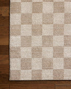 Loloi Chris Loves Julia Calvin Collection CLV-01 Pebble/Ivory 2'-7" x 10'-0" Runner Rug Checkered Neutral Soft Living Room Bedroom Carpet