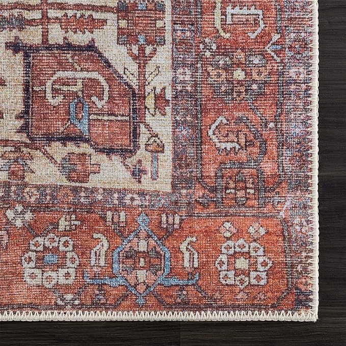 Bloom Rugs Washable 3' x 5' Rug - Red/Orange/Beige Traditional Area Rug for Living Room, Bedroom, Dining Room, and Kitchen - Exact Size: 3' x 5'