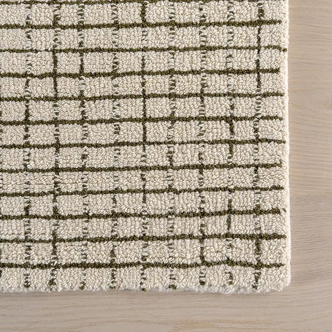 Rugs USA Melrose Green/Ivory, 2'6" x 8', Handmade, Wool & Cotton, Soft and Cozy, High Traffic, Stain Resistant, Easy Clean, Durable Area Rug for Bedroom, Living Room, Dining Space, Den, Entryway