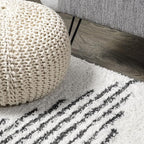 JONATHAN Y Elm Diamond Stripe Shag White/Gray Runner Rug, 2x8, Geometric, Bohemian, Contemporary, Easy-Cleaning for Living Room, Bedroom, Kitchen, Pet Friendly, Non-Shedding (MOH408A-28)