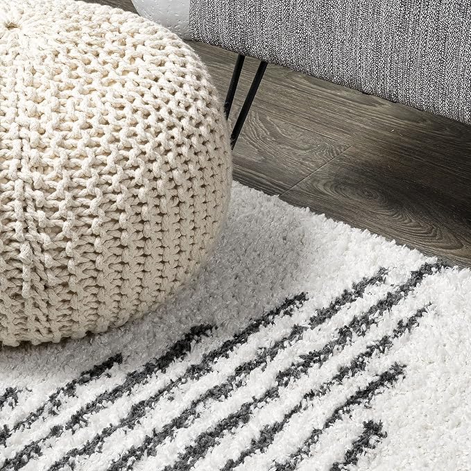 JONATHAN Y Elm Diamond Stripe Shag White/Gray Runner Rug, 2x10, Geometric, Bohemian, Contemporary, Easy-Cleaning for Living Room, Bedroom, Kitchen, Pet Friendly, Non-Shedding (MOH408A-210)