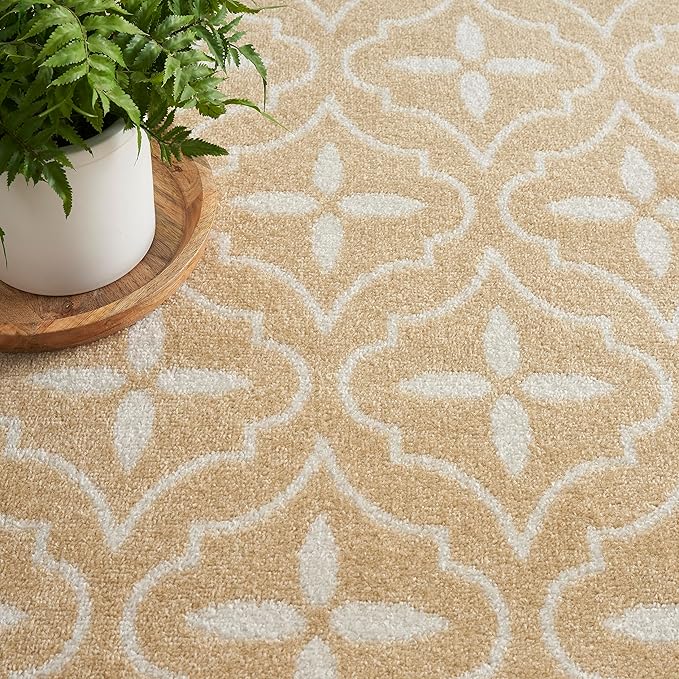 Nourison Home Essentials Indoor/Outdoor Beige Ivory 2'2" x 7'6" Area -Rug, Easy -Cleaning, Non Shedding, Bed Room, Living Room, Dining Room, Backyard, Deck, Patio (2x8)