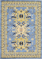 Unique Loom Taftan Collection Border Geometric Tribal Inspired Design Area Rug, 7 ft x 10 ft, Light Blue/Gold