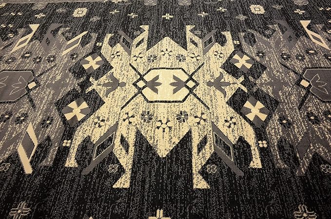 Unique Loom Taftan Collection Border Geometric Tribal Inspired Design Area Rug (9' 10 x 13' 0 Rectangular, Black/ Gray)
