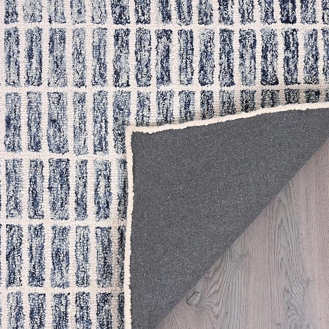 Hand-Tufted 100% Wool Area Rug – Unique Modern Geometric Grid Pattern, Soft Plush Textured Carpet for Living Room, Bedroom, Dining Room & Entryway (Denim Blue, 7' x 9')
