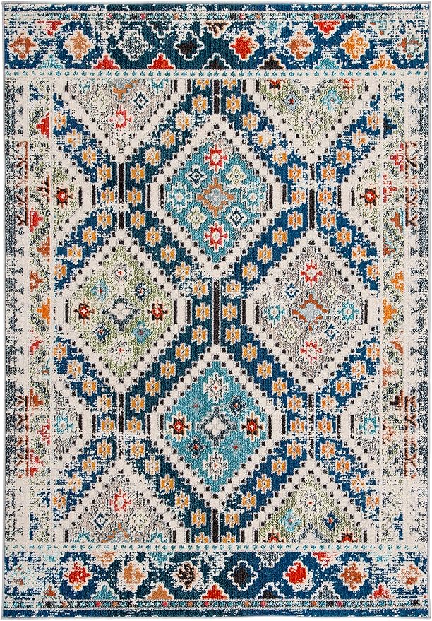 SAFAVIEH Madison Collection Accent Rug - 4' x 6', Navy & Beige, Boho Diamond Distressed Design, Non-Shedding & Easy Care, Ideal for High Traffic Areas in Entryway, Living Room, Bedroom (MAD418M)