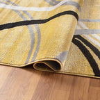 Rugshop Wavy Circles Design Round Rug, Fade-Resistant Carpet for Living Room, Dining Area, or Office, Yellow, 6'6" Round