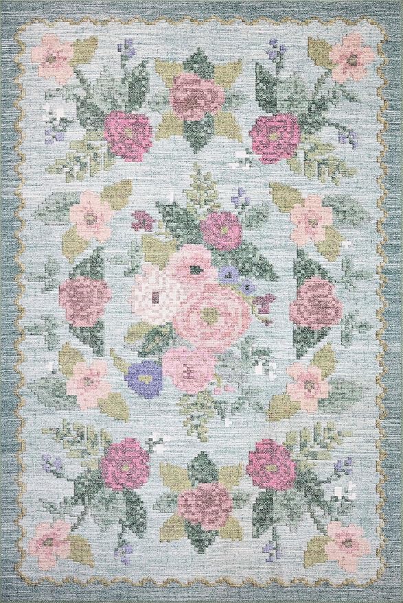 Loloi Rifle Paper Co. Rosa Collection RSA-02 Sky 7'-6" x 9'-6" Area Rug