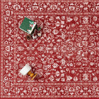 Christmas Runner Rug 2x6 Red Washable Hallway Carpet Retro Floral Holiday Decorative Non Slip Low Pile Soft Throw Long Xmas Rug for Kitchen Bedroom Bathroom