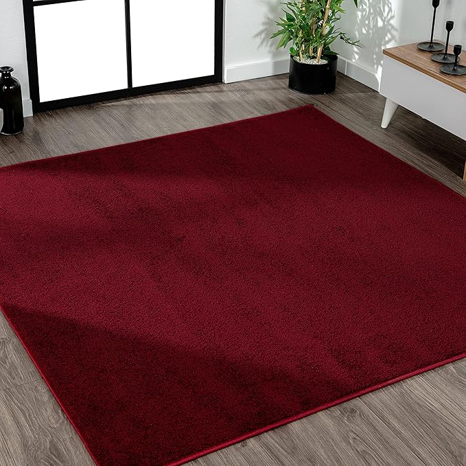 Eyely UES100Q-9SQ Supersoft Haze Solid Low-Pile Indoor Area Rug, Coastal, Bohemian, Minimalist, Classic, Casual for Bedroom,Kitchen,Living Room,Non Shedding,Easy-Washing, Red, 9' Square