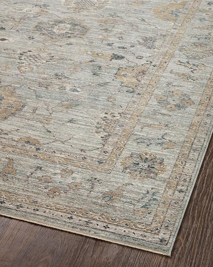 Loloi Magnolia Home by Joanna Gaines Millie Collection MIE-02 Sky/Gold 2'-7" x 14', .25" Pile Height, Runner Rug