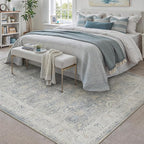8x10 Blue Washable Area Rug for Living Room Bedroom Neutral Soft Non Slip Rug Low Pile Vintage Distressed Carpet for Dining Room Nursery Office Indoor