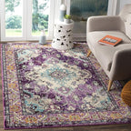 SAFAVIEH Monaco Collection Area Rug - 6'7" x 9'2", Violet & Light Blue, Boho Chic Medallion Distressed Design, Non-Shedding & Easy Care, Ideal for High Traffic Areas in Living Room, Bedroom (MNC243L)