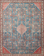 Loloi Layla Collection LAY-10 Marine/Clay 2'-6" x 12'-0" .13" Thick Runner Rug, Soft, Durable, Vintage Inspired, Distressed, Low Pile, Non-Shedding, Easy Clean, Printed, Living Room Rug