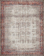 Loloi Layla Collection LAY-12 Ivory/Brick 9'-0" x 12'-0" .13" Thick Area Rug, Soft, Durable, Vintage Inspired, Distressed, Low Pile, Non-Shedding, Easy Clean, Printed, Living Room Rug