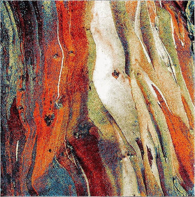 SAFAVIEH Glacier Collection Area Rug - 10' Square, Red & Green, Modern Abstract Design, Non-Shedding & Easy Care, Ideal for High Traffic Areas in Living Room, Bedroom (GLA126Q)