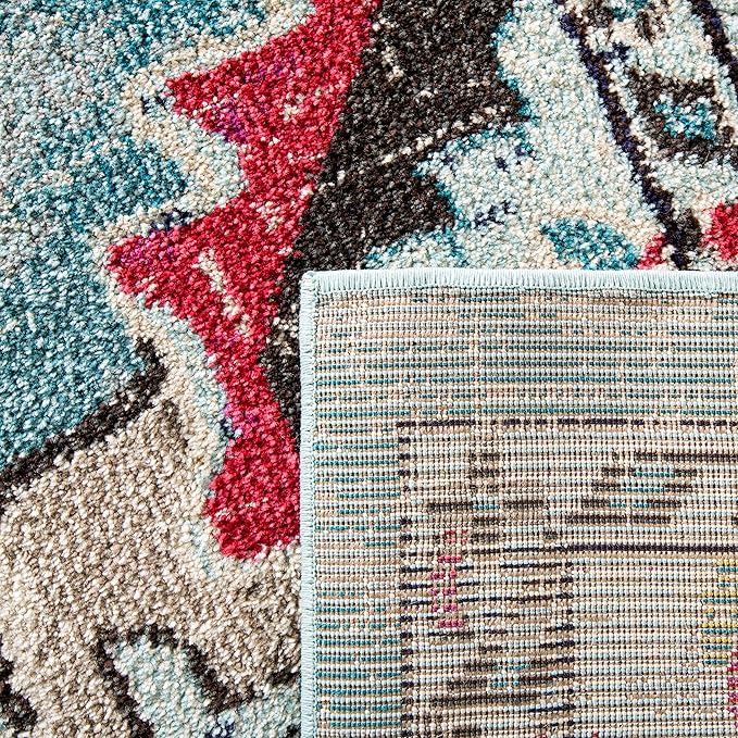 SAFAVIEH Monaco Collection Area Rug - 11' Square, Light Blue & Fuchsia, Boho Chic Medallion Distressed Design, Non-Shedding & Easy Care, Ideal for High Traffic Areas in Living Room, Bedroom (MNC243J)