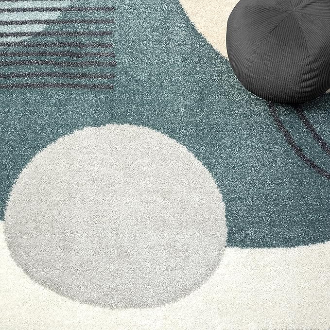 Abani Deco Collection Area Rug -Cream/Green Minimalist Design -5'3" x 7'6"(5'x8') - Easy to Clean - Durable for Kids and Pets - Non-Shedding - Medium Pile- for Living Room, Bedroom & Office