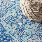 JONATHAN Y Boho Vintage Cream/Blue 5x5 Square Area Rug, Bohemian Flair Medallion, Floral Easy-Cleaning High Traffic for Living Room, Bedroom, Kitchen, Pet-Friendly, Non Shedding (BMF106AB-5SQ)