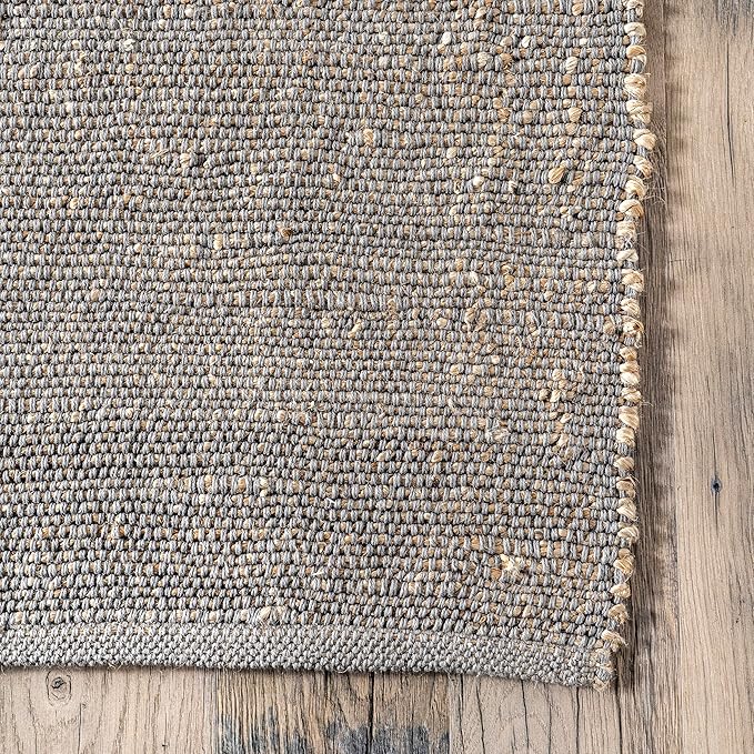 nuLOOM 5x8 Elfriede Jute & Cotton Hand Woven Area Rug, Grey, Solid Rustic Farmhouse Style, Weaved Design, Natural Fiber, For Bedroom, Living Room, Dining Room, Hallway, Office, Entryway