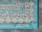Unique Loom Taftan Collection Border Geometric Tribal Inspired Design Area Rug (4' 0 x 6' 0 Rectangular, Turquoise/ Gray)