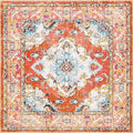 SAFAVIEH Monaco Collection Area Rug - 8' Square, Orange & Light Blue, Boho Chic Medallion Distressed Design, Non-Shedding & Easy Care, Ideal for High Traffic Areas in Living Room, Bedroom (MNC243H)