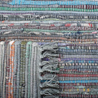 SAFAVIEH Rag Rug Collection Area Rug - 4' Square, Aqua & Multi, Handmade Boho Stripe Cotton, Ideal for High Traffic Areas in Living Room, Bedroom (RAR121K)