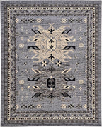Unique Loom Taftan Collection Border Geometric Tribal Inspired Design Area Rug (8' 0 x 10' 0 Rectangular, Gray/ Black)