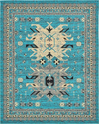 Unique Loom Taftan Collection Border Geometric Tribal Inspired Design Area Rug (8' 0 x 10' 0 Rectangular, Turquoise/ Gray)