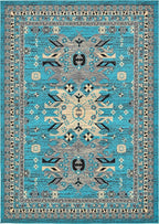 Unique Loom Taftan Collection Border Geometric Tribal Inspired Design Area Rug (7' 0 x 10' 0 Rectangular, Turquoise/ Gray)