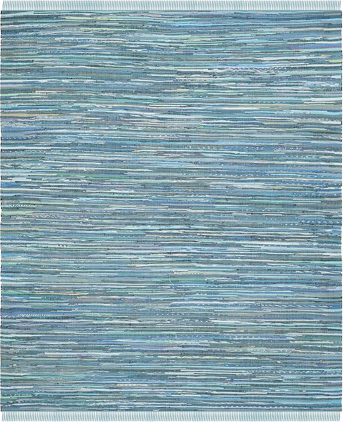SAFAVIEH Rag Rug Collection X-Large Area Rug - 11' x 15', Blue & Multi, Handmade Boho Stripe Cotton, Ideal for High Traffic Areas in Living Room, Bedroom (RAR121B)