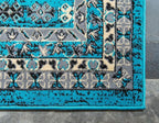 Unique Loom Taftan Collection Border Geometric Tribal Inspired Design Area Rug (9' 0 x 12' 0 Rectangular, Turquoise/ Gray)