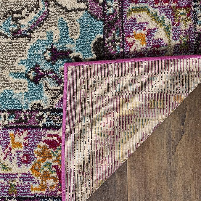 SAFAVIEH Monaco Collection Area Rug - 6'7" x 9'2", Violet & Light Blue, Boho Chic Medallion Distressed Design, Non-Shedding & Easy Care, Ideal for High Traffic Areas in Living Room, Bedroom (MNC243L)