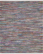 SAFAVIEH Rag Rug Collection Area Rug - 9' x 12', Grey & Multi, Handmade Boho Stripe Cotton, Ideal for High Traffic Areas in Living Room, Bedroom (RAR121M)