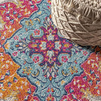 JONATHAN Y Boho Vintage Blue/Multi 6' Round Area Rug, Bohemian Flair Medallion, Floral Easy-Cleaning High Traffic for Living Room, Bedroom, Kitchen, Pet-Friendly, Non Shedding (BMF106A-6R)