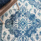 SAFAVIEH Monaco Collection MNC243A Boho Chic Medallion Distressed Non-Shedding Living Room Bedroom Accent Area Rug, 3' x 5', Ivory / Blue