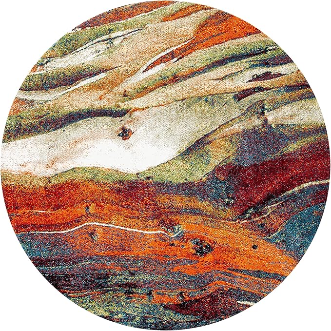 SAFAVIEH Glacier Collection 10' Round Red/Green GLA126Q Abstract Non-Shedding Living Room Dining Bedroom Foyer Area Rug