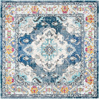 SAFAVIEH Monaco Collection Area Rug - 6'7" Square, Navy & Light Blue, Boho Chic Medallion Distressed Design, Non-Shedding & Easy Care, Ideal for High Traffic Areas in Living Room, Bedroom (MNC243N)